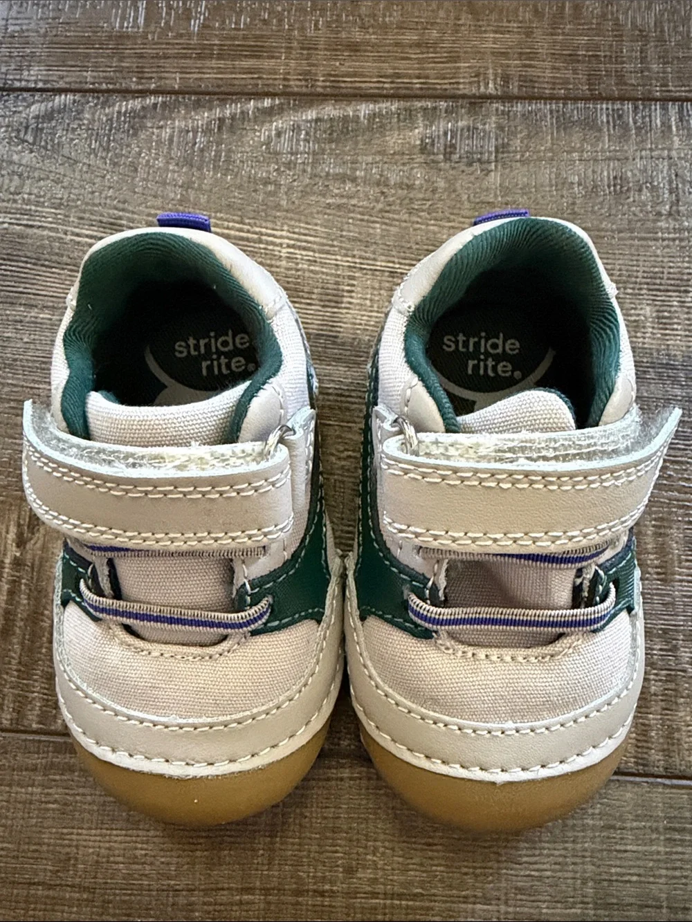 Stride Rite White & Green Easy-Closure Baby Sneakers